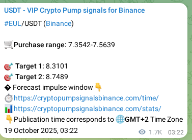 Binance trading signal proof for EUL pump, 21 October 2025, 02:33
