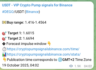 Real-time proof of DEGO pump signal on Binance, 21 October 2025, 09:31
