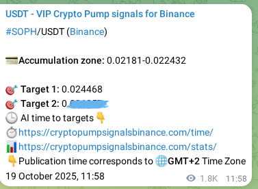 Binance exchange signal proof for SOPH, 21 October 2025, 12:55