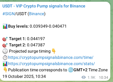 Verification image for SIGN pump signal on Binance at 21 October 2025, 15:34