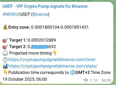 Crypto trading signal verification: NEIRO pump on Binance, 21 October 2025, 17:07