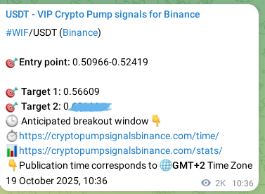 Live proof of WIF pump signal on Binance, 21 October 2025, 17:11