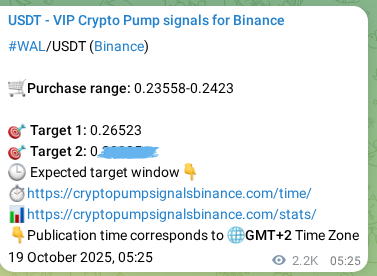 Binance pump signal confirmation for WAL at 21 October 2025, 17:44