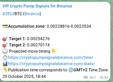 Crypto pump signal proof: Verify ZEC on Binance, 21 October 2025, 18:49 Crypto pump signal proof: ZEC on Binance, 21 October 2025, 18:49