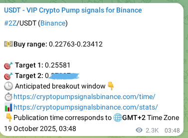 Binance signal proof for 2Z, 21 October 2025, 20:31