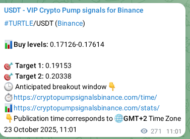 Crypto market signal proof: TURTLE pump on Binance, 23 October 2025, 18:32 Crypto market signal proof: TURTLE pump on Binance, 23 October 2025, 18:32