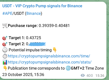 Crypto pump signal proof: Verify APE on Binance, 24 October 2025, 02:41 Crypto pump signal proof: APE on Binance, 24 October 2025, 02:41