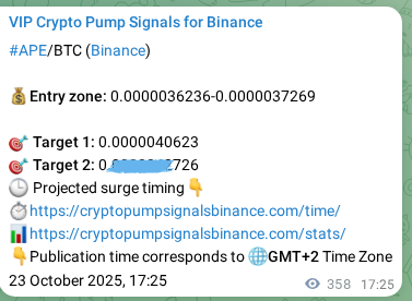 Proof of APE pump signal on Binance at 24 October 2025, 03:22
