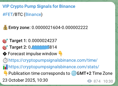 Binance pump signal proof for FET on 24 October 2025, 10:46