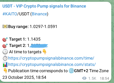 View the signal proof for KAITO pump on Binance at 25 October 2025, 11:45 Signal proof for KAITO pump on Binance at 25 October 2025, 11:45