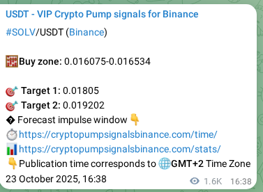 View the trading signal verification for SOLV pump from Binance, 25 October 2025, 14:07 Trading signal verification: SOLV pump from Binance, 25 October 2025, 14:07