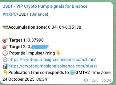 Confirm the crypto trading signal for NXPC pump on Binance, 25 October 2025, 16:32 Crypto trading signal confirmation: NXPC pump on Binance, 25 October 2025, 16:32