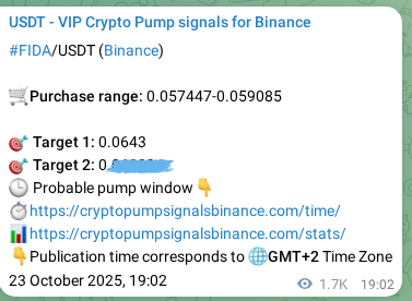 View the signal verification for FIDA on Binance, 25 October 2025, 18:11 FIDA signal verification on Binance, 25 October 2025, 18:11