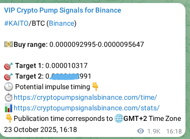 KAITO pump signal verification from Binance, timestamp: 25 October 2025, 21:04