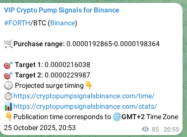 Binance trading signal proof for FORTH pump, 25 October 2025, 23:14
