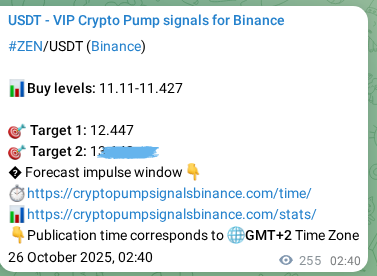 Trading signal proof: ZEN pump from Binance, 26 October 2025, 09:43 Trading signal proof: ZEN pump from Binance, 26 October 2025, 09:43