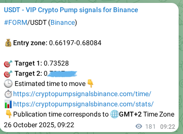 See the verification image for FORM pump signal on Binance at 26 October 2025, 14:23 Verification image for FORM pump signal on Binance at 26 October 2025, 14:23