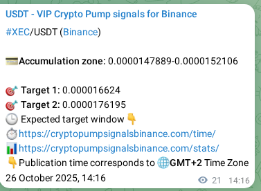 Confirm the trading signal for XEC pump on Binance at 26 October 2025, 14:50 Trading signal confirmation: XEC pump on Binance at 26 October 2025, 14:50