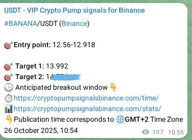 Access the Binance pump signal verification for BANANA at 26 October 2025, 16:22 Binance pump signal verification for BANANA at 26 October 2025, 16:22