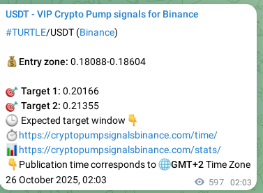 See the authenticated proof of TURTLE's pump signal on Binance, 26 October 2025, 18:37 Authenticated proof of TURTLE's pump signal on Binance, 26 October 2025, 18:37
