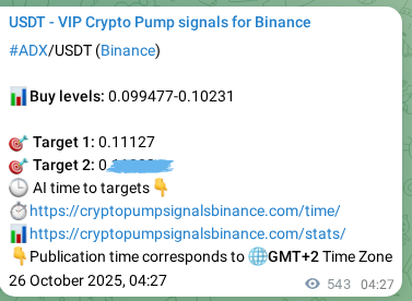 View the trading signal verification for ADX pump from Binance, 26 October 2025, 19:32 Trading signal verification: ADX pump from Binance, 26 October 2025, 19:32