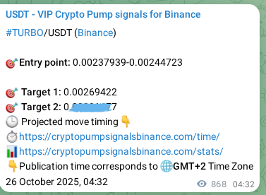 Crypto trading signal proof: TURBO pump on Binance, 27 October 2025, 04:38 Crypto trading signal proof: TURBO pump on Binance, 27 October 2025, 04:38