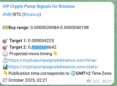 Crypto trading signal proof: ME pump on Binance, 27 October 2025, 08:30 Crypto trading signal proof: ME pump on Binance, 27 October 2025, 08:30