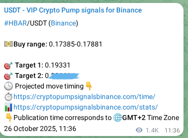 Proof of HBAR pump signal on Binance at 28 October 2025, 03:11