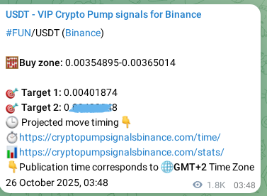 Authenticated proof of FUN's pump signal on Binance at 28 October 2025, 06:50