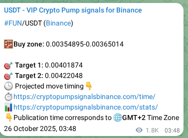 Crypto pump signal proof: FUN on Binance, 28 October 2025, 06:54