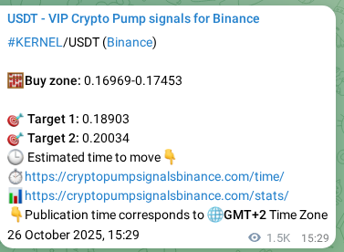 Binance pump signal data for KERNEL at 28 October 2025, 09:01
