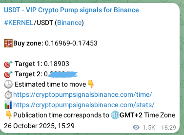 Crypto market signal proof: KERNEL pump on Binance, 28 October 2025, 09:01