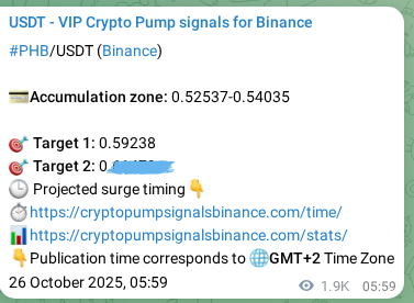Real-time proof of PHB pump signal on Binance, 28 October 2025, 10:07