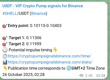 Crypto trading signal verification: SHELL pump on Binance, 28 October 2025, 20:17