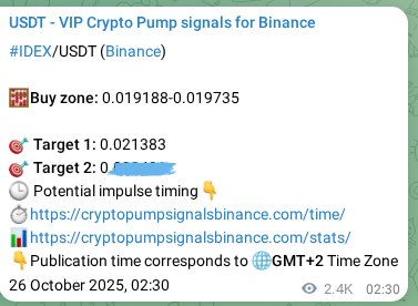 Authenticated proof of IDEX's pump signal on Binance, 28 October 2025, 21:38