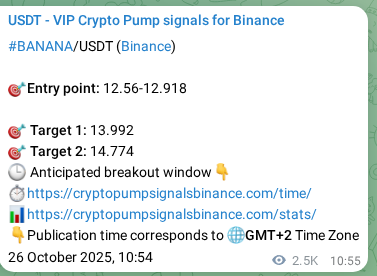 Crypto pump signal proof: Verify BANANA on Binance, 29 October 2025, 09:22 Crypto pump signal proof: BANANA on Binance, 29 October 2025, 09:22