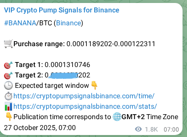 Crypto pump signal proof: Verify BANANA on Binance, 29 October 2025, 09:23 Crypto pump signal proof: BANANA on Binance, 29 October 2025, 09:23