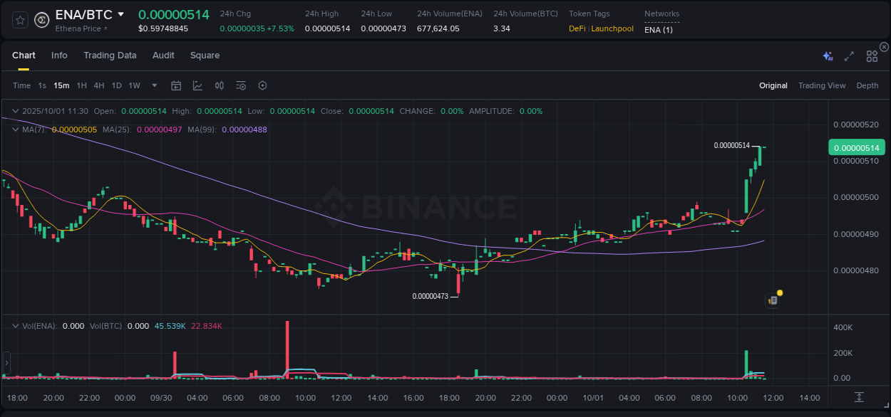 Crypto pump analytics for ENA on Binance, 01 October 2025, 11:31