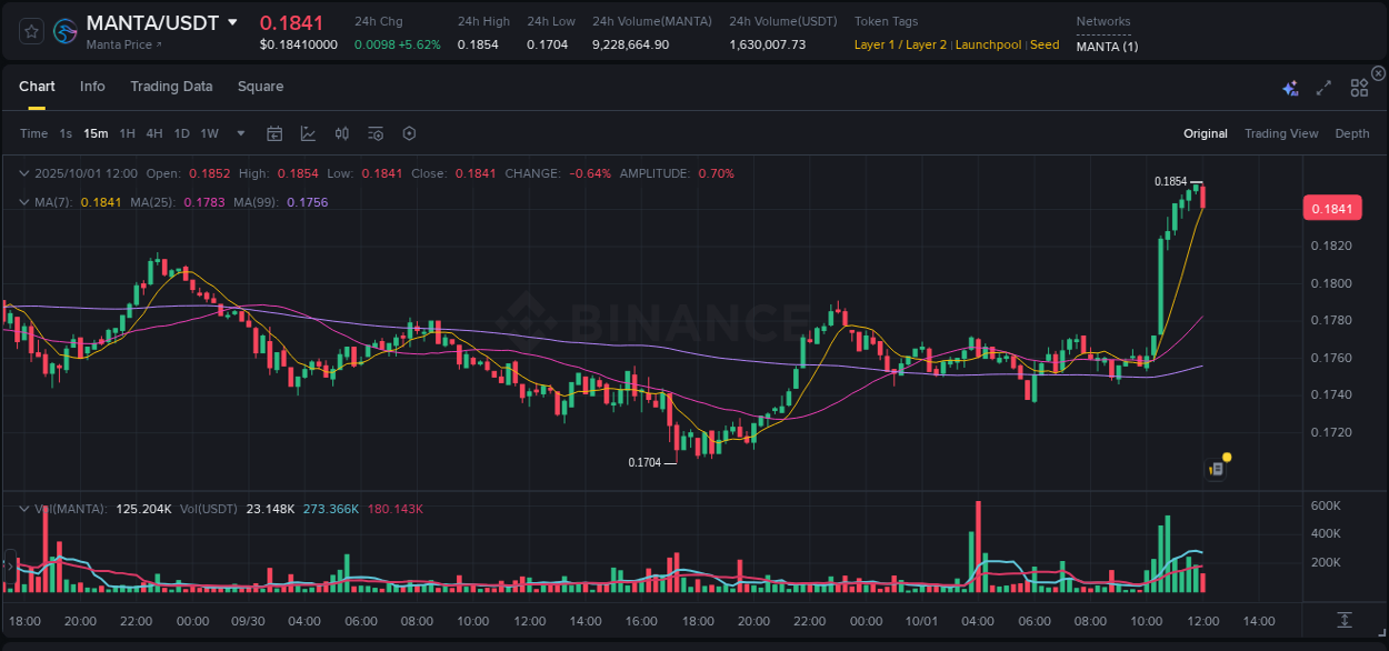 Learn about the MANTA price movement analysis from Binance, 01 October 2025, 12:08 MANTA trading report showing pump trends on Binance, 01 October 2025, 12:08