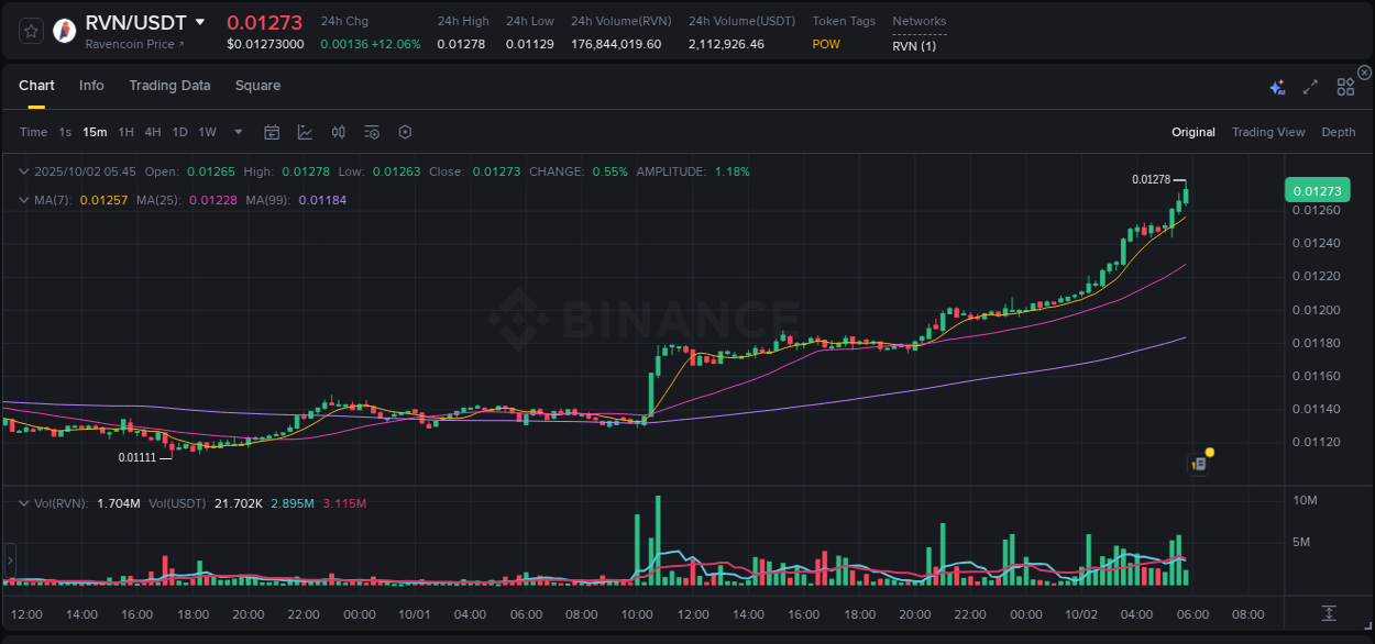 Discover the Binance pump data for RVN at 02 October 2025, 05:50 Binance pump overview for RVN, captured at 02 October 2025, 05:50