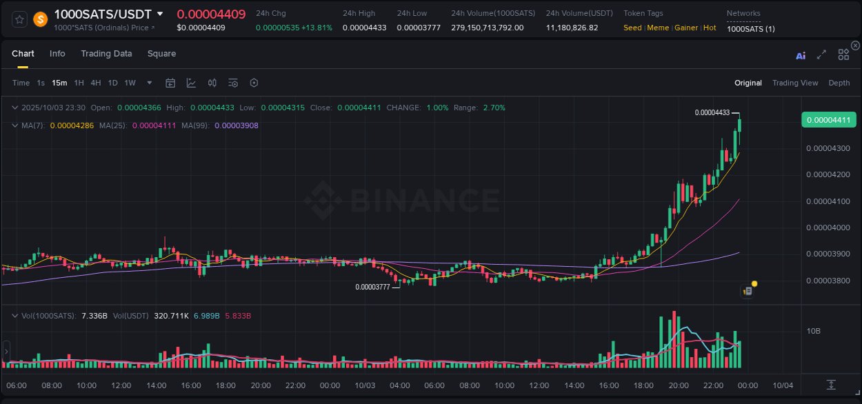 Evaluate price action: 1000SATS momentum breakout on Binance, 03 October 2025, 23:38 Price action study: 1000SATS momentum shift on Binance, 03 October 2025, 23:38