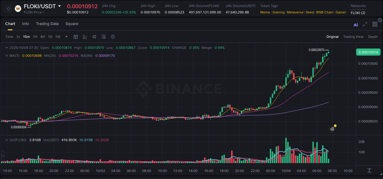 Binance pump data for FLOKI at 04 October 2025, 07:31 Binance pump data for FLOKI at 04 October 2025, 07:31
