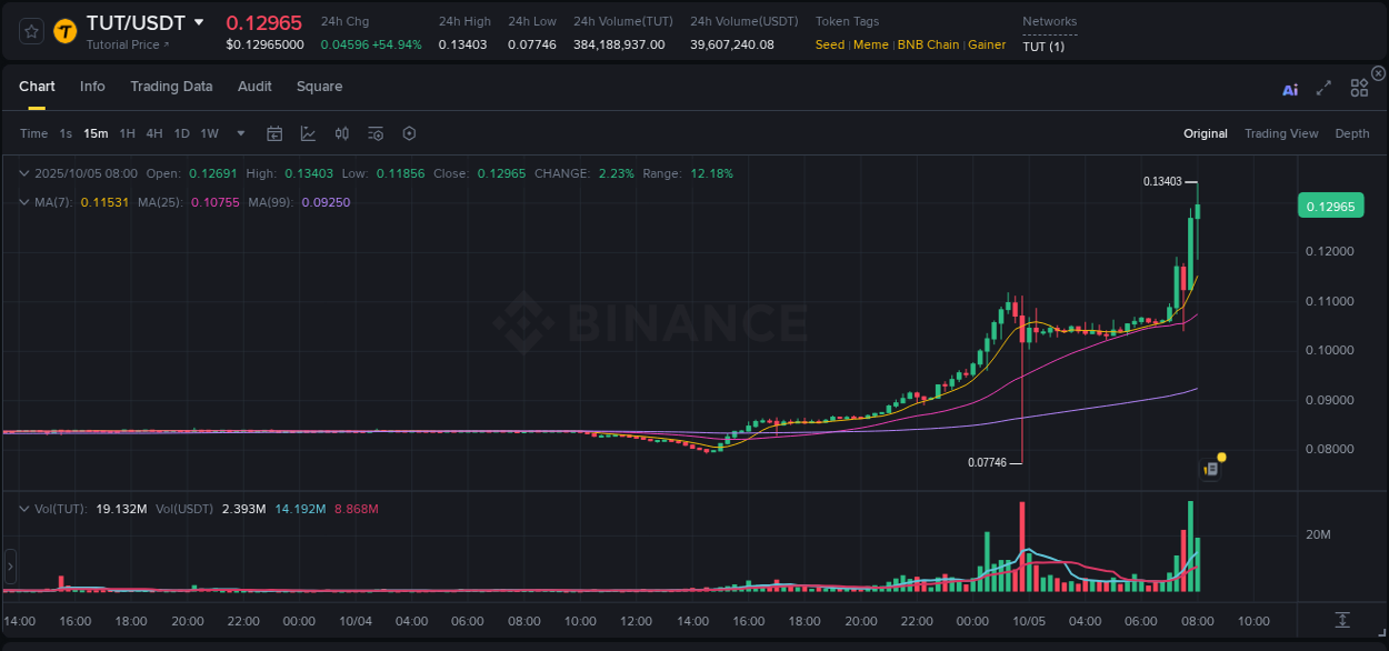 View the trading report for TUT pump on Binance, 05 October 2025, 08:12 Binance trading data for TUT pump, 05 October 2025, 08:12