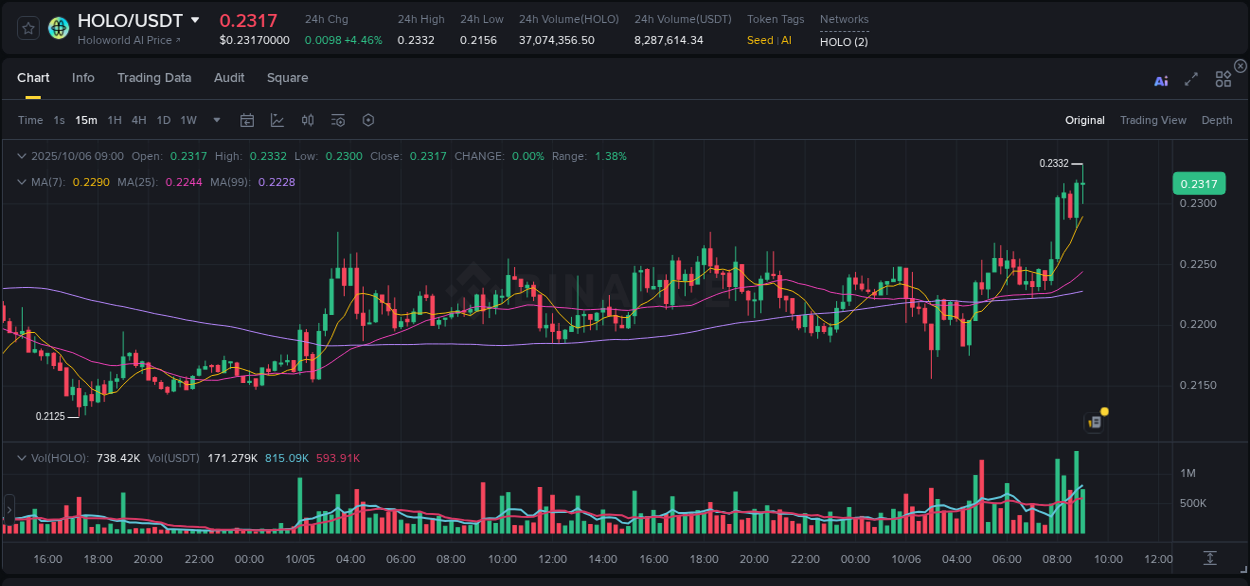 Discover the Binance pump data for HOLO at 06 October 2025, 09:08 Binance pump overview for HOLO, captured at 06 October 2025, 09:08