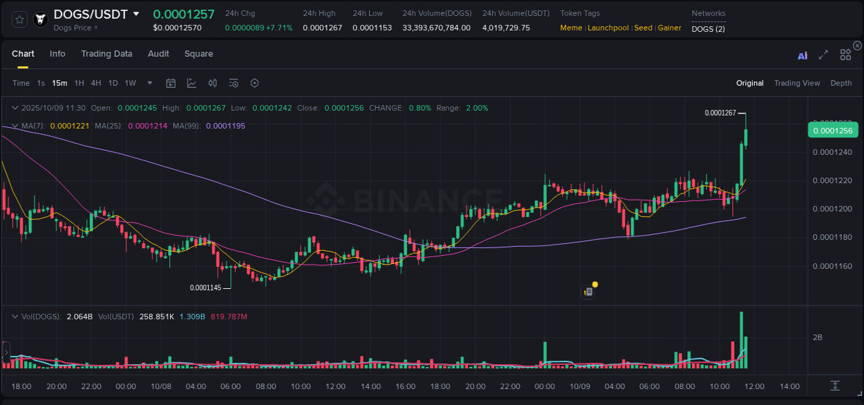Crypto trading report: DOGS pump on Binance, 09 October 2025, 11:33 Crypto trading report: DOGS pump on Binance, 09 October 2025, 11:33
