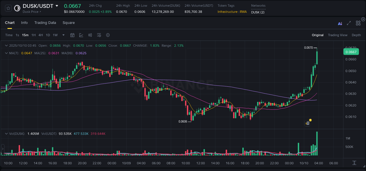 Binance pump data for DUSK at 10 October 2025, 03:49 Binance pump data for DUSK at 10 October 2025, 03:49