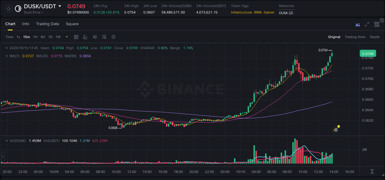 Study volume dynamics: DUSK pump acceleration on Binance, 10 October 2025, 13:49 Volume profile analysis: DUSK pump acceleration on Binance, 10 October 2025, 13:49