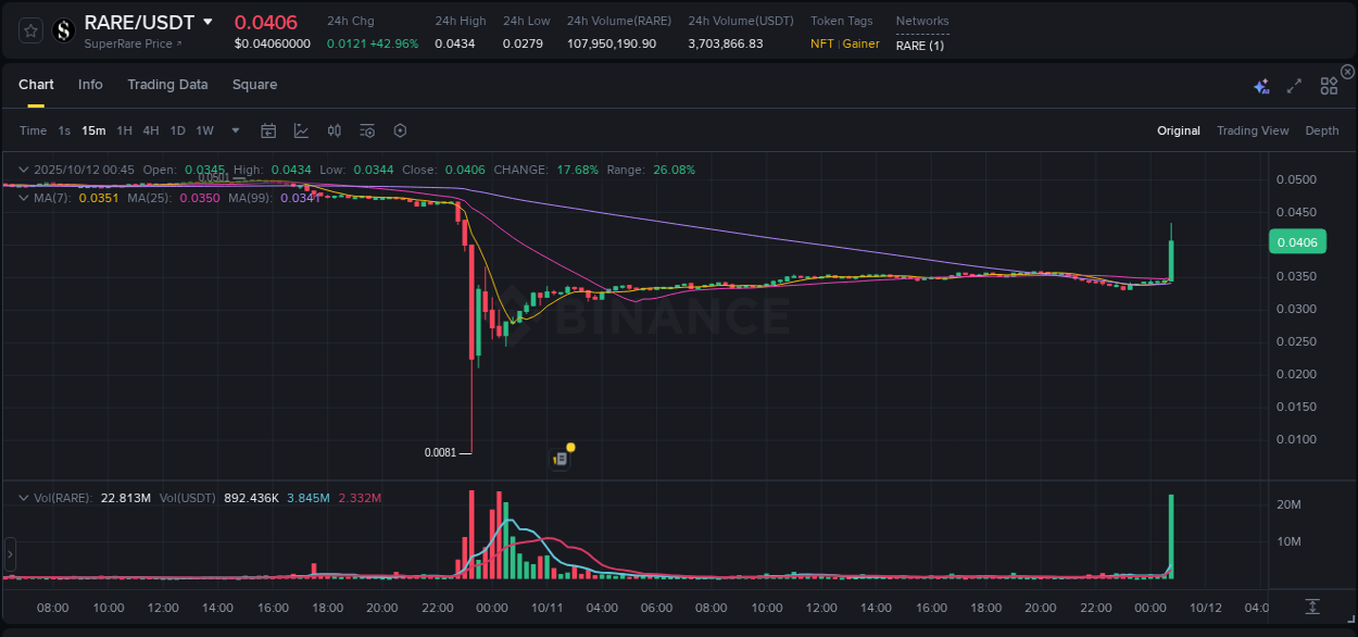 Detailed insights into RARE's pump on Binance at 12 October 2025, 00:57 Detailed report of RARE's pump on Binance at 12 October 2025, 00:57