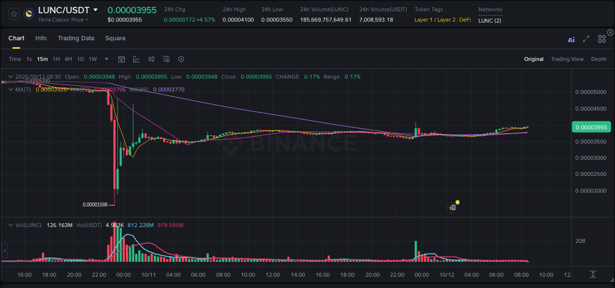 View the trading report for LUNC pump on Binance, 12 October 2025, 08:31 Binance trading data for LUNC pump, 12 October 2025, 08:31