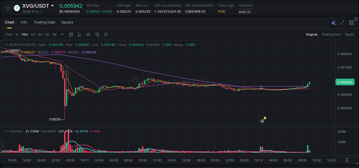 Explore market dynamics for XVG on Binance at 12 October 2025, 09:05 Market dynamics report: XVG on Binance at 12 October 2025, 09:05
